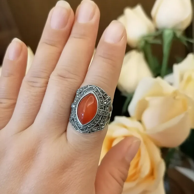 Ajojewel Vintage Stylish Rings Women Stones Italian Jewelry Retro Finger Hand Accessories
