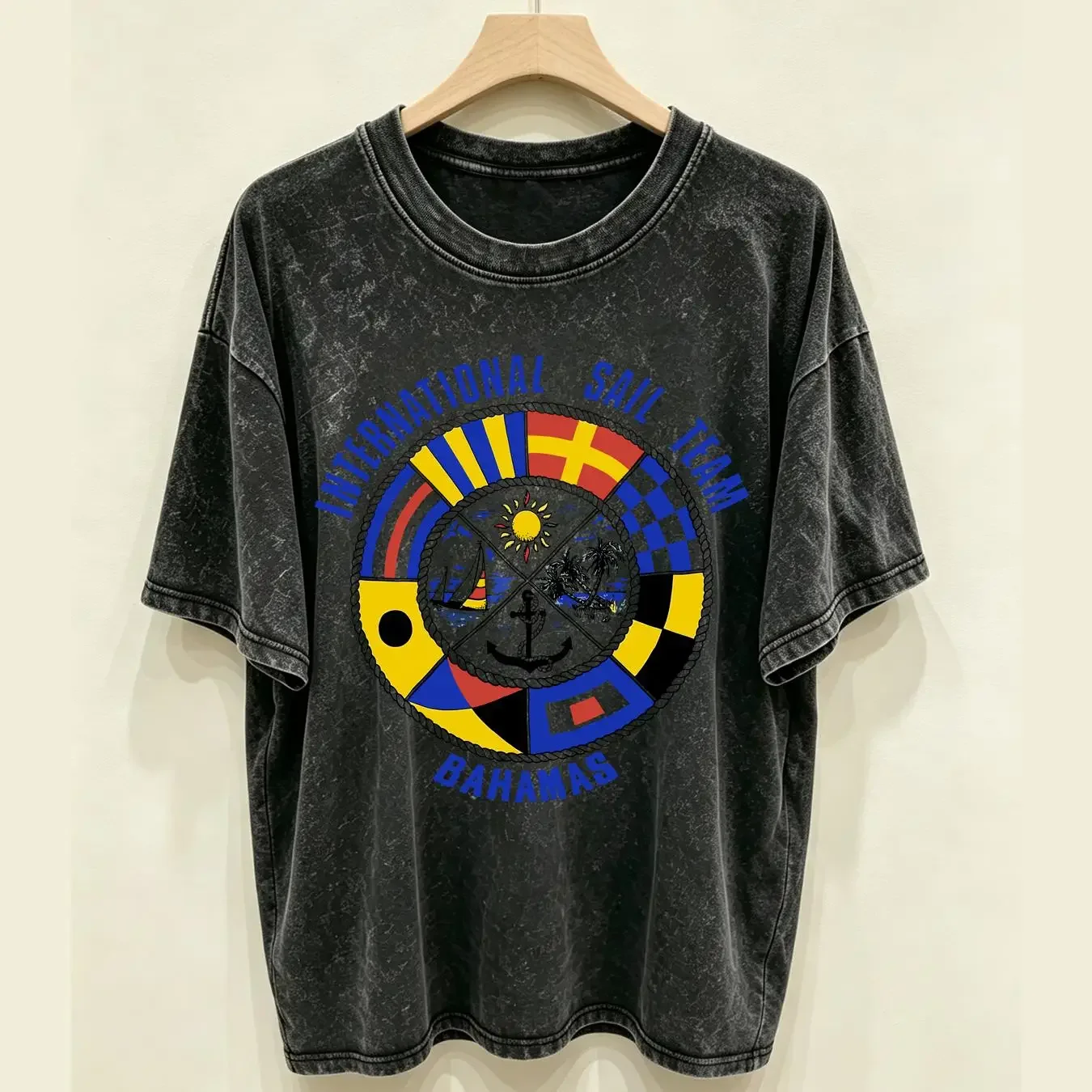 washed T Shirt Vtg 90's White Cruisin International Sail Team Bahamas Sailboat Cotton XL long or short sleeves vintage Washed