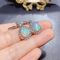 Natural Multicolor Gemstone Opal Earrings Fashion Design Women's Fine Jewelry 925 Sterling Silver Gift