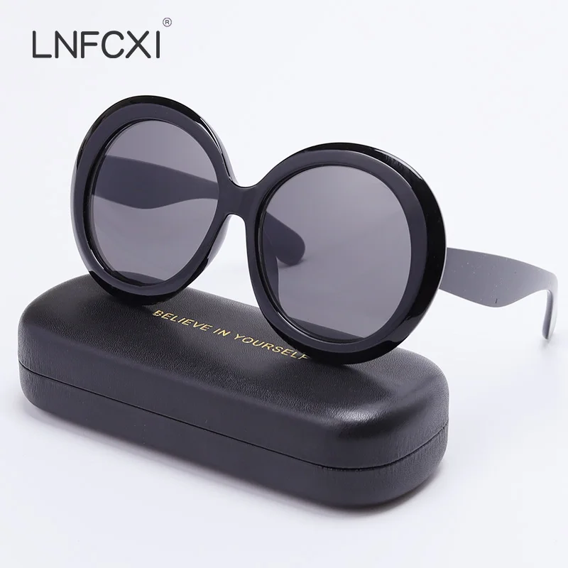 

LNFCXI Fashion Round Oversized Oval Sunglasses Women/Men Vintage Glasses for Women Luxury Black Green Oculos De Sol Gafas