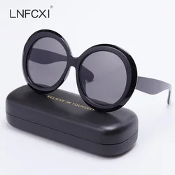 LNFCXI Fashion Round Oversized Oval Sunglasses Women/Men Vintage Glasses for Women Luxury Black Green Oculos De Sol Gafas