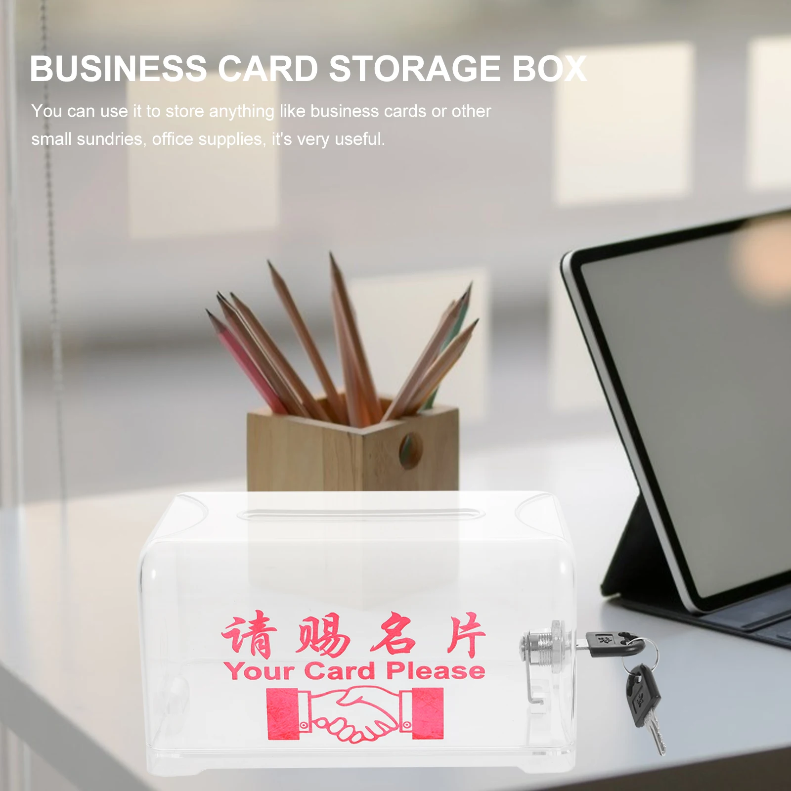 

Large Capacity Transparent Plastic Business Card Box Storage Holder Lockable Office Cards St Ballot Case Exhibit School