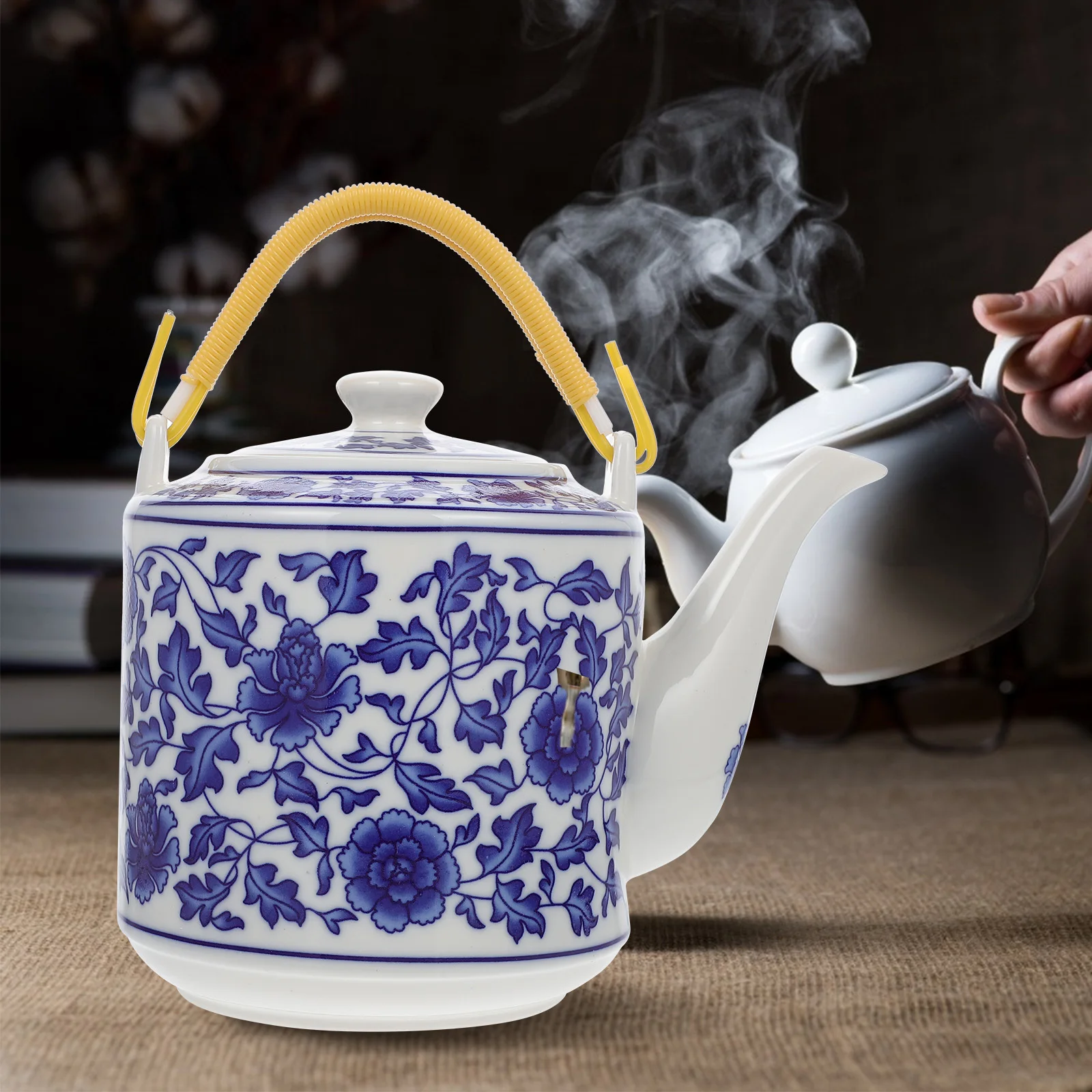 

1Pcs China Ceramic Teapot Kung Fu Tea Kettle Large Capacity Beautiful Flowers Easy to Use for Home Or Office Ceramics Teapot