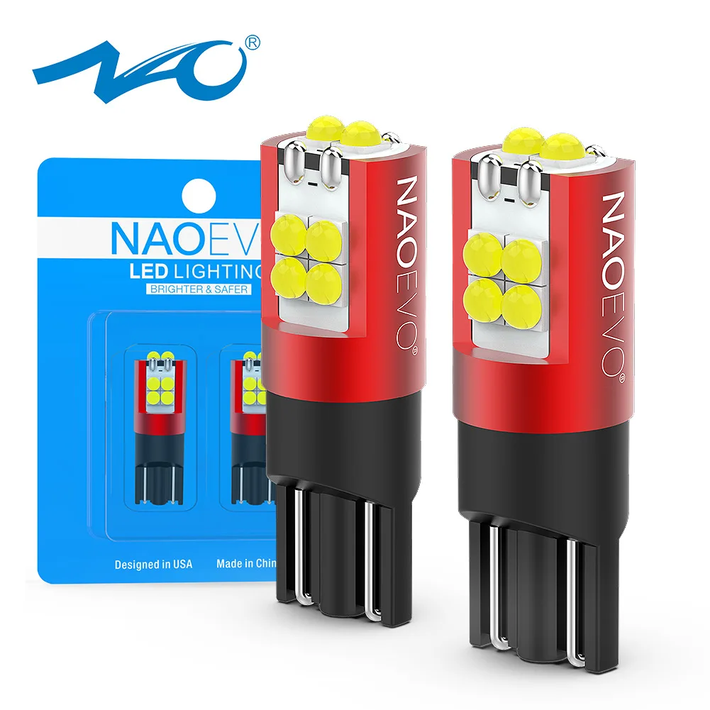 NAO 2x T10 LED Super Bright Bulb W5W Anti Error CANBUS Lamp 6000K White Amber Red 5W5 700LM 12V 24V Car Marker Clearance Lights