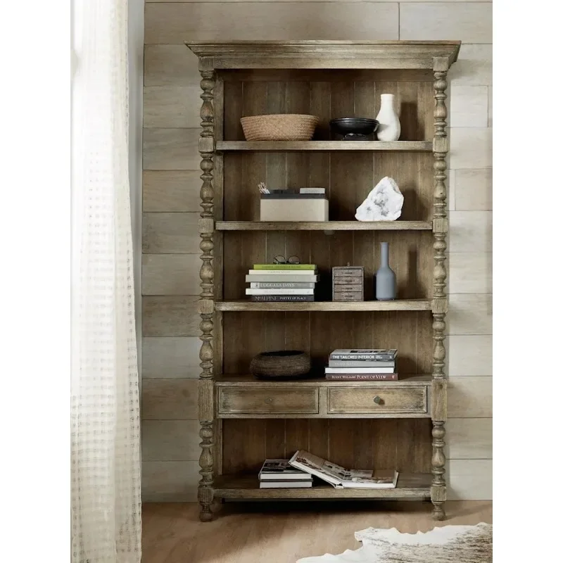 American solid wood retro bookcase, Roman column as old study bookshelf, European combination shelf hollow