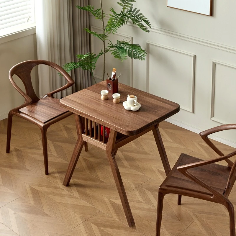 

Balcony tea table coffee table new Chinese home table and chair combination Zen pure solid wood North American black walnut