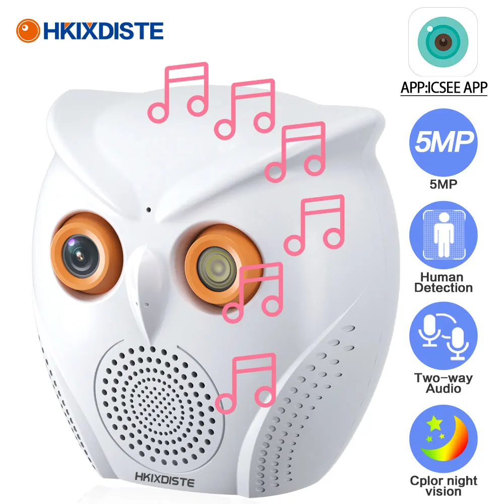 5MP ICSEE Wireless CCTV Surveillance Camera Built-in Bluetooth Speaker Color Night Vision Wifi Home Security Baby Monitor Camera