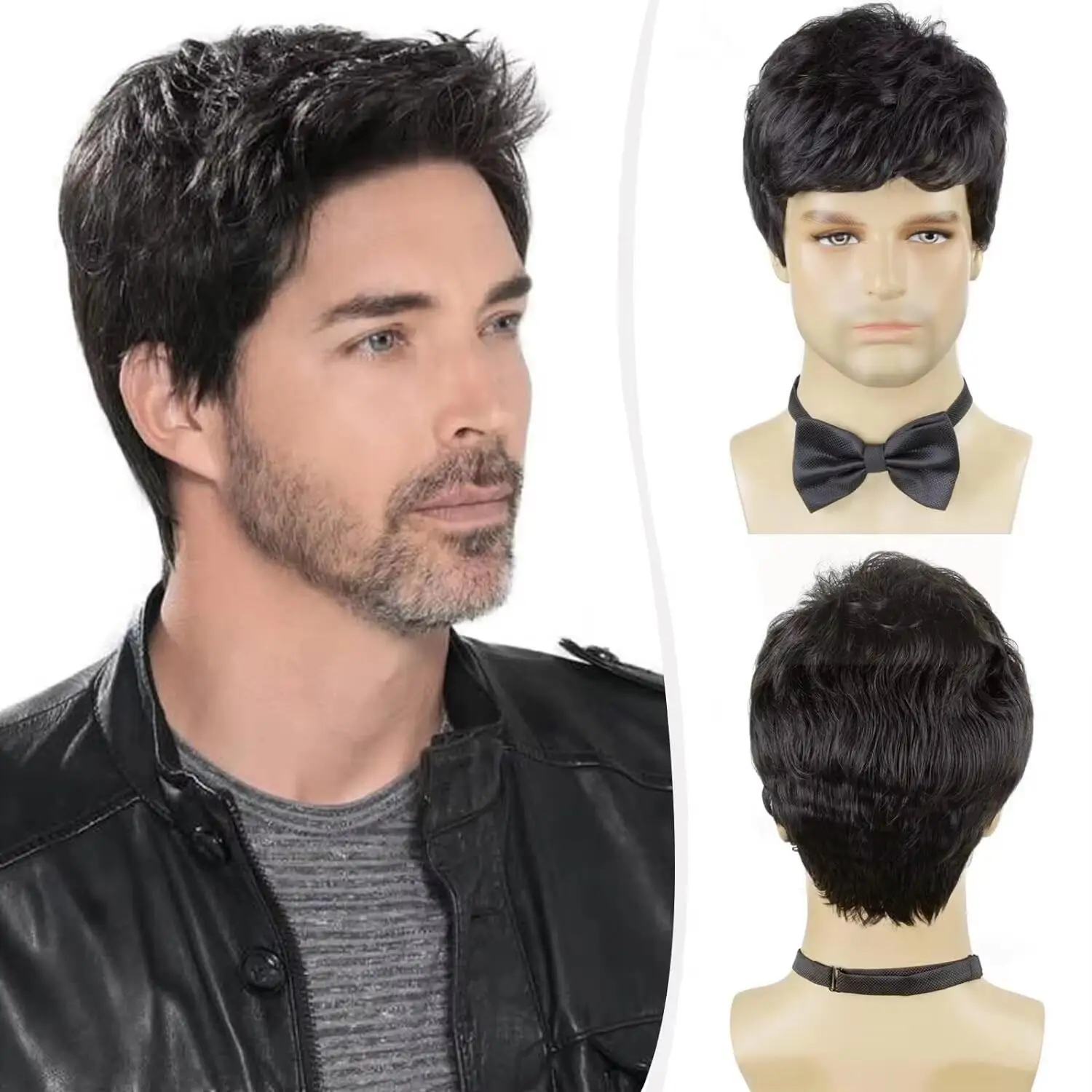 Men Wigs Short Silver Gray Wig Synthetic Heat Resistant Natural Halloween Cosplay Hair Wig image 3