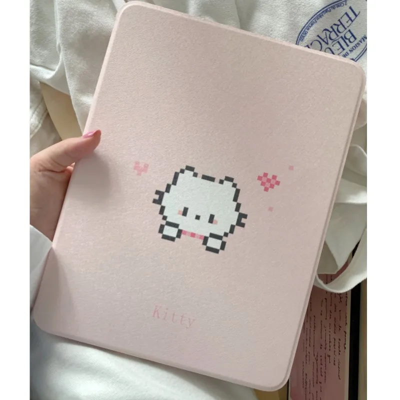 Soporte Giratorio 360° para Lápices, Funda Kawaii Pixel Kitty Cat para iPad Pro 11/12.9/13in Air6/7/8 11/13in 2026 M3 M4 M5
