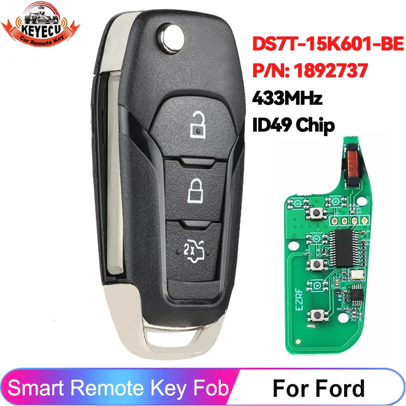 DS7T-15K601-BE Para Ford S-MAX GALAXY MONDEO 2015 2016 2017 2018 2019 P/N: 1892737   433MHz ID49 Chip Nuevo mando a distancia Flip Fob