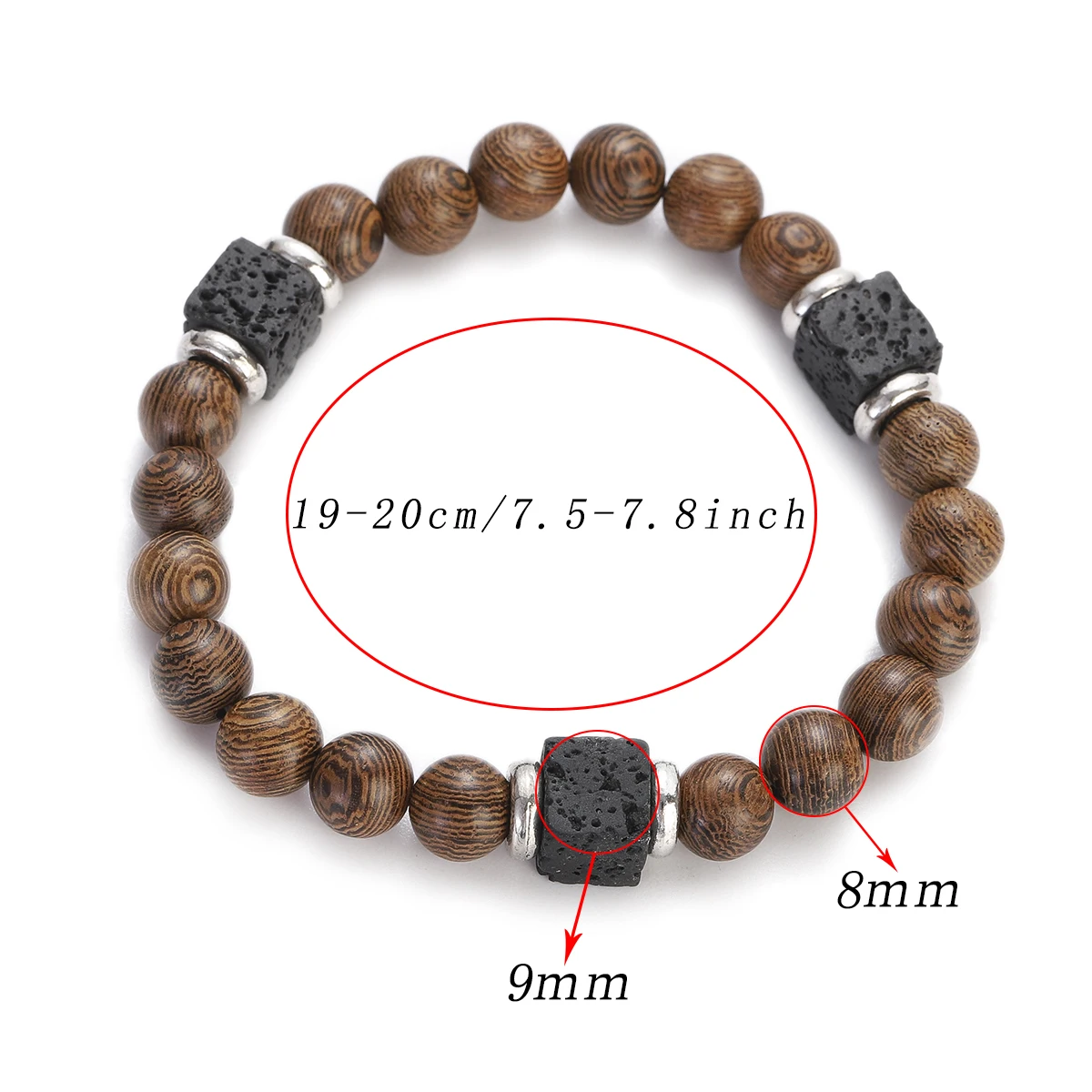 New Ethnic Wood Beaded Bracelet Men Jewelry Handmade Charm Bracelet Square Volcanic Stone Tibetan Buddha Meditation