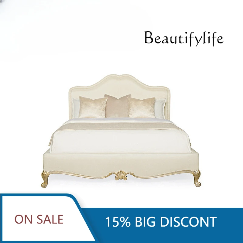 

Американская двуспальная кровать из массива дерева с резными цветами, европейский стиль, легкая роскошь, современная простота, 1,8 метра, двуспальная кровать X