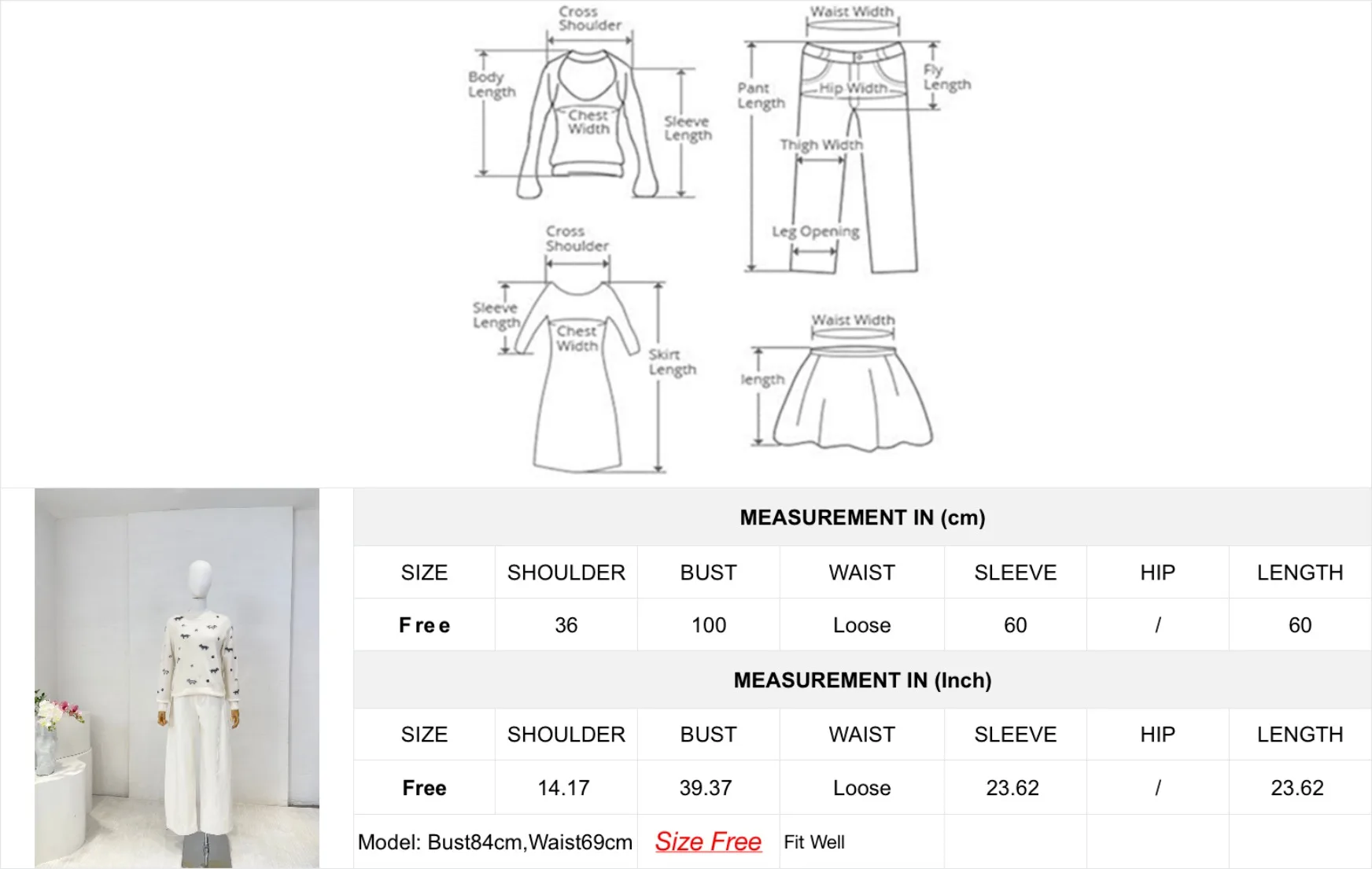 2025年新作 ホワイト 長袖 パピー柄 セーター プルオーバー トップス