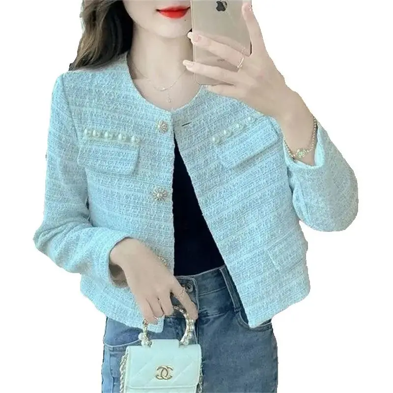

Spring Autumn Small Fragrance Tweed Jacket Women Blazer Coat Long Sleeve Dingzhu Short Coat Female Casual Office Outwear Tops