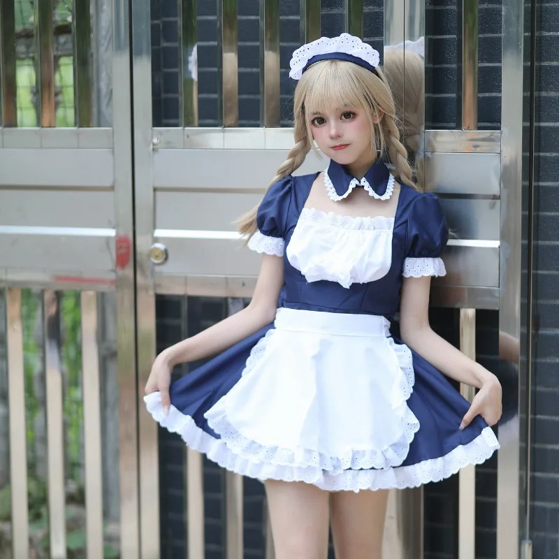 Dark Blue Cute Lolita Maid Dress Anime Cosplay Costume Japanese Lolita Girl Maid Dress Trending Girls Maid Party Costumes S-5XL