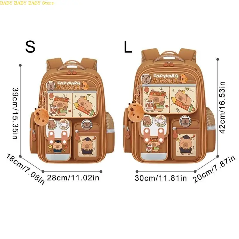 Q81A 귀여운 capybara 만화 배낭 넓고 편안한 학교 가방 학교 및 활동을위한 캐주얼 데이 팩