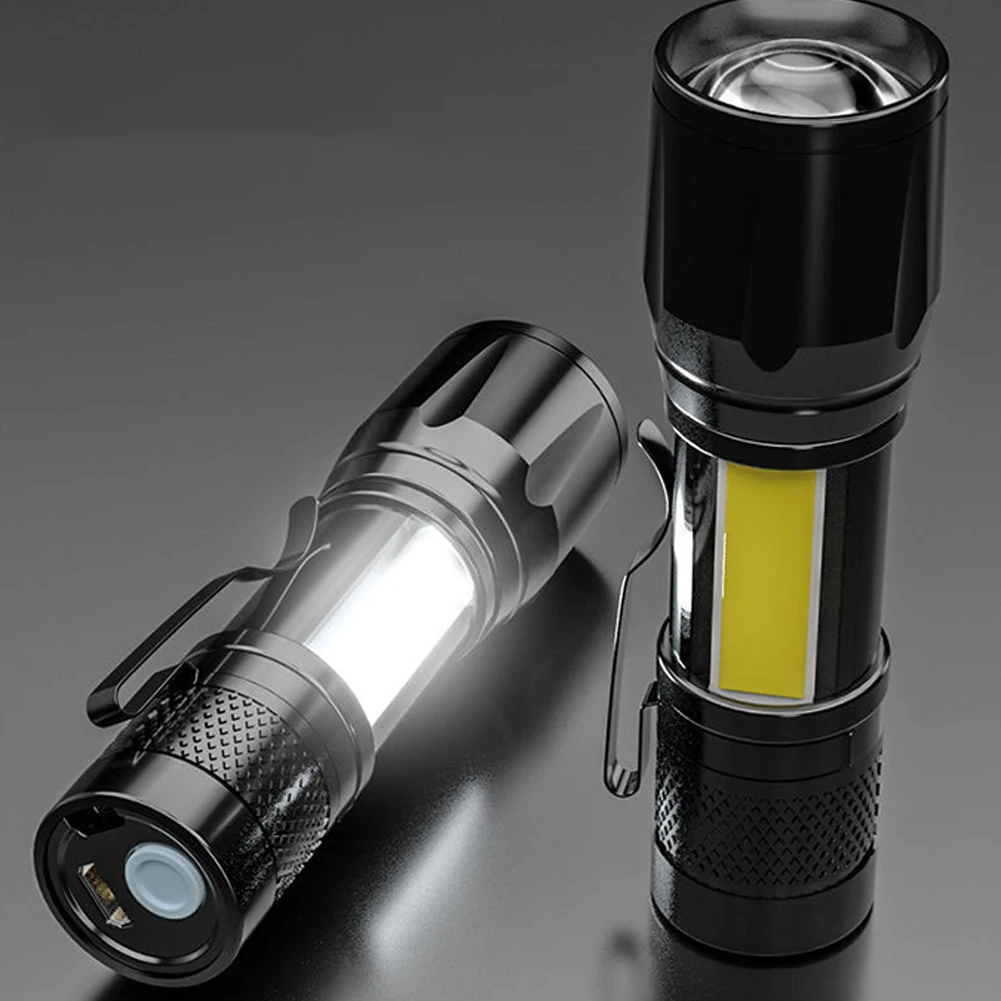 Imagem -02 - Poderosa Lanterna Led Recarregável Usb Tocha Portátil Luz Impermeável Zoom Telescópico Xpe Mais Cob Caminhadas Emergência