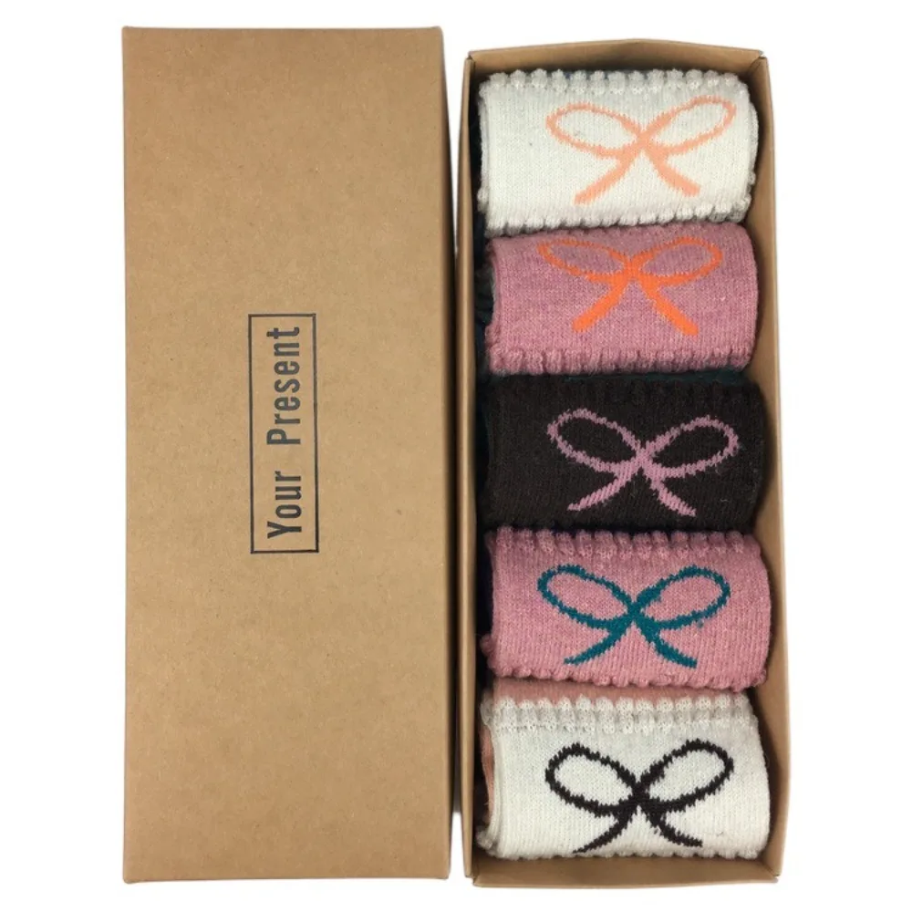 

5 pairs Cute Wool Christmas Socks Christmas Tree Little Bear Mid-Tube Socks Bow Mid Tube Home Sleep Socks Winter