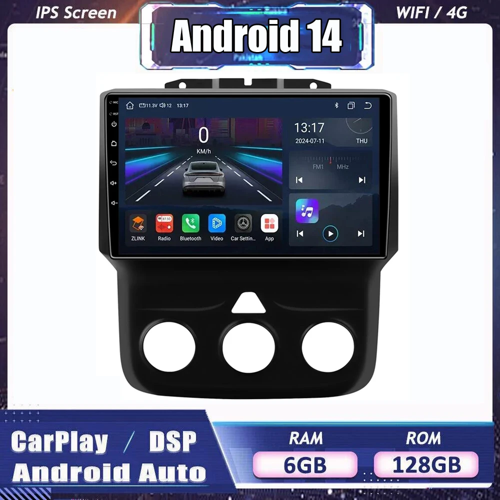 Android 14 Radio For Dodge RAM 1500 2500 2013-2019 Car stereo Multimedia Player Carplay Auto GPS navigation DSP RDS Split