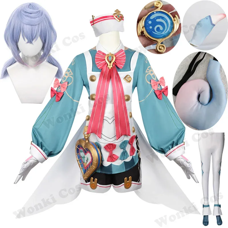 2025 12 جديد وصول تأثيري حلي شعر مستعار تأثير Sigewinne ذيل حصان الشعر لولي فتاة الاطفال ملابس تنكرية للحفلات وتتسابق