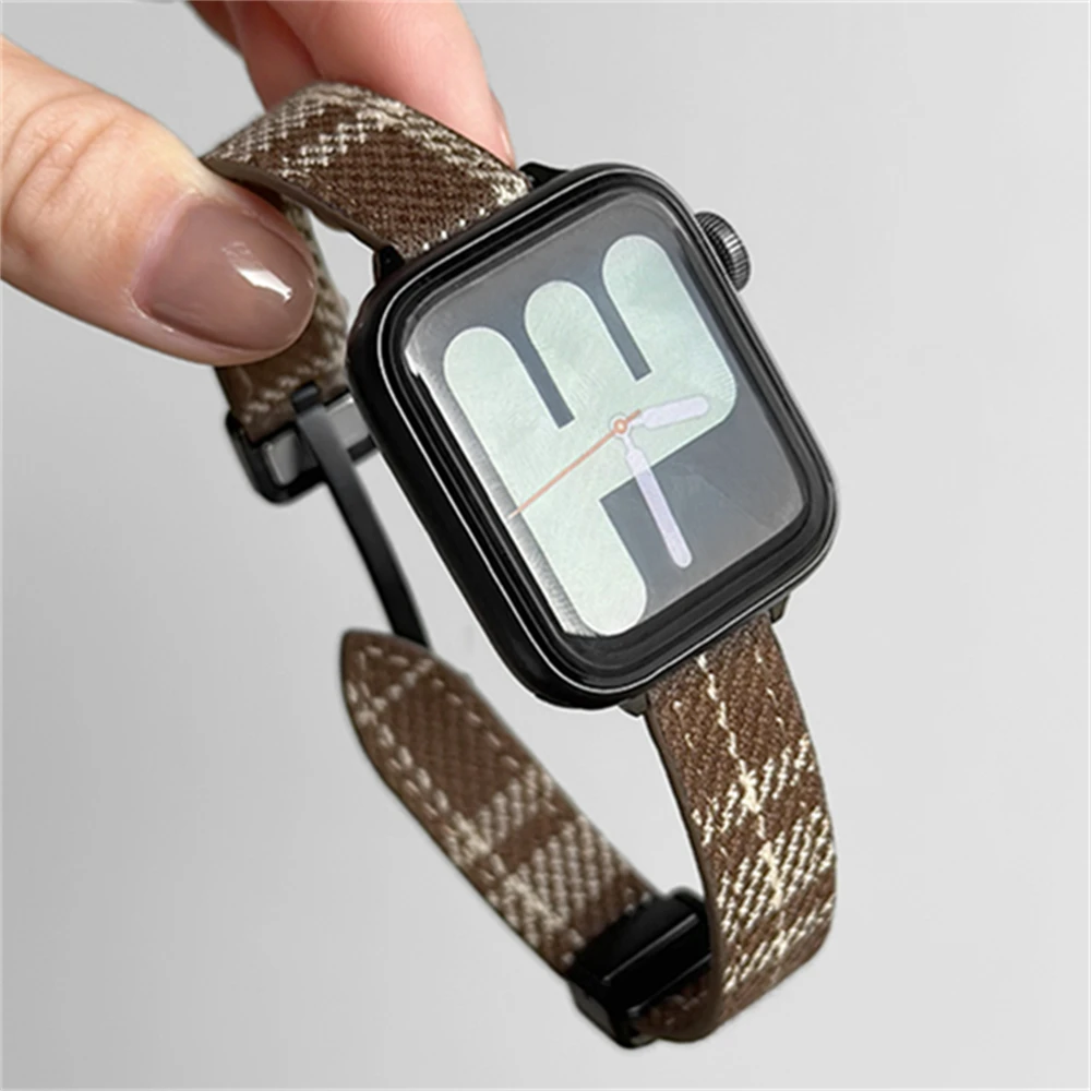 Cute Plaid Woolen Color Match Band For Apple Watch 44 40 45 41 49 42 38mm Magnetic Buckle Strap For Ultra Serie 9 8 SE 7 6 5 4 3