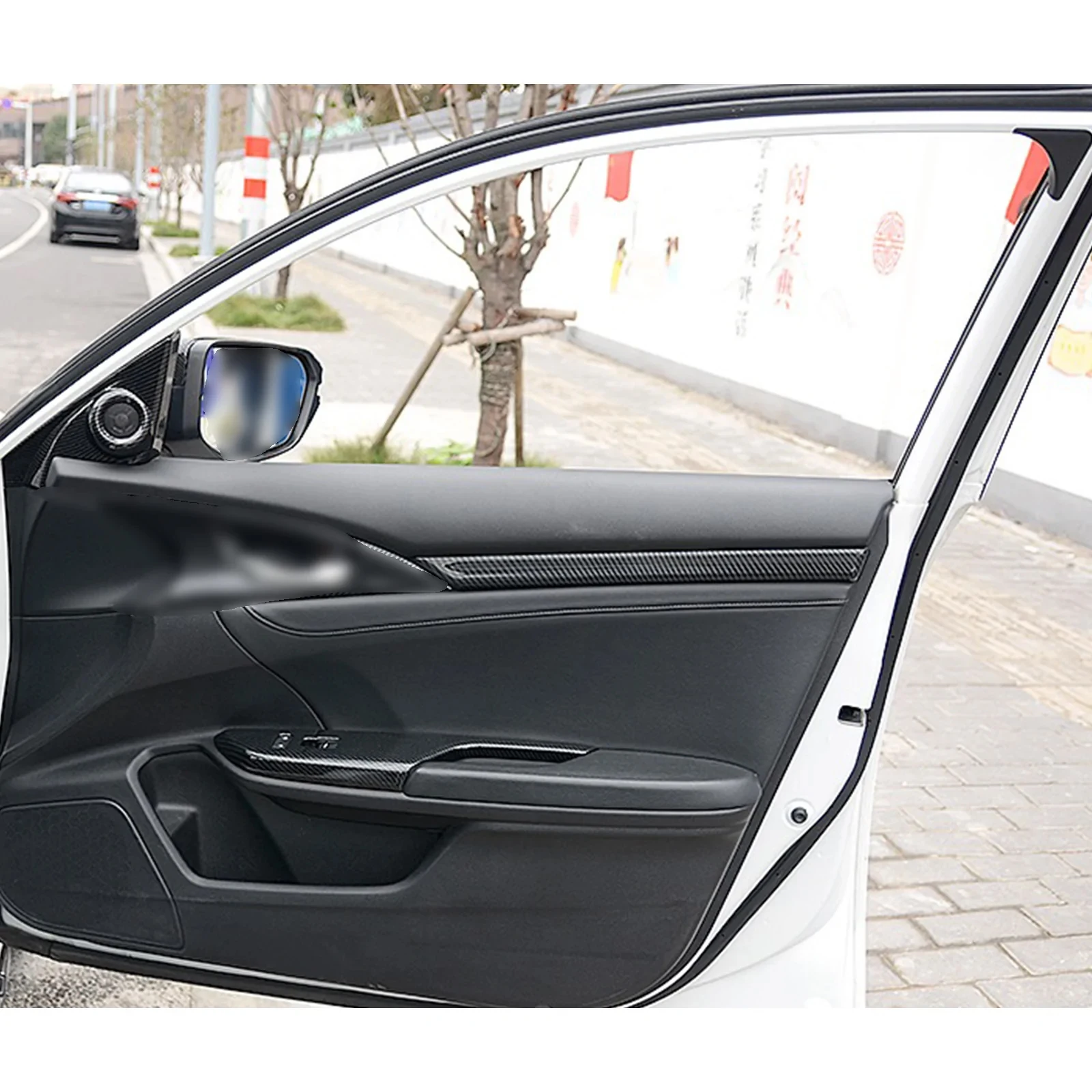 4Pcs ABS Carbon Fiber Style Door Panel Stripe Overlay Decorative Molding Trim For Honda Civic Sedan 10th Gen 2016-2021 2017 2018
