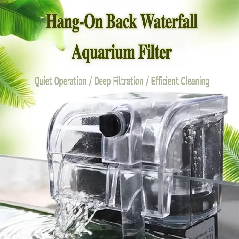 Small Plastic Rectangular HOB Power Filter for Borderless Fish Tanks 90 GPH Capacity up to 60 Liters Aquarium Hanging Filter