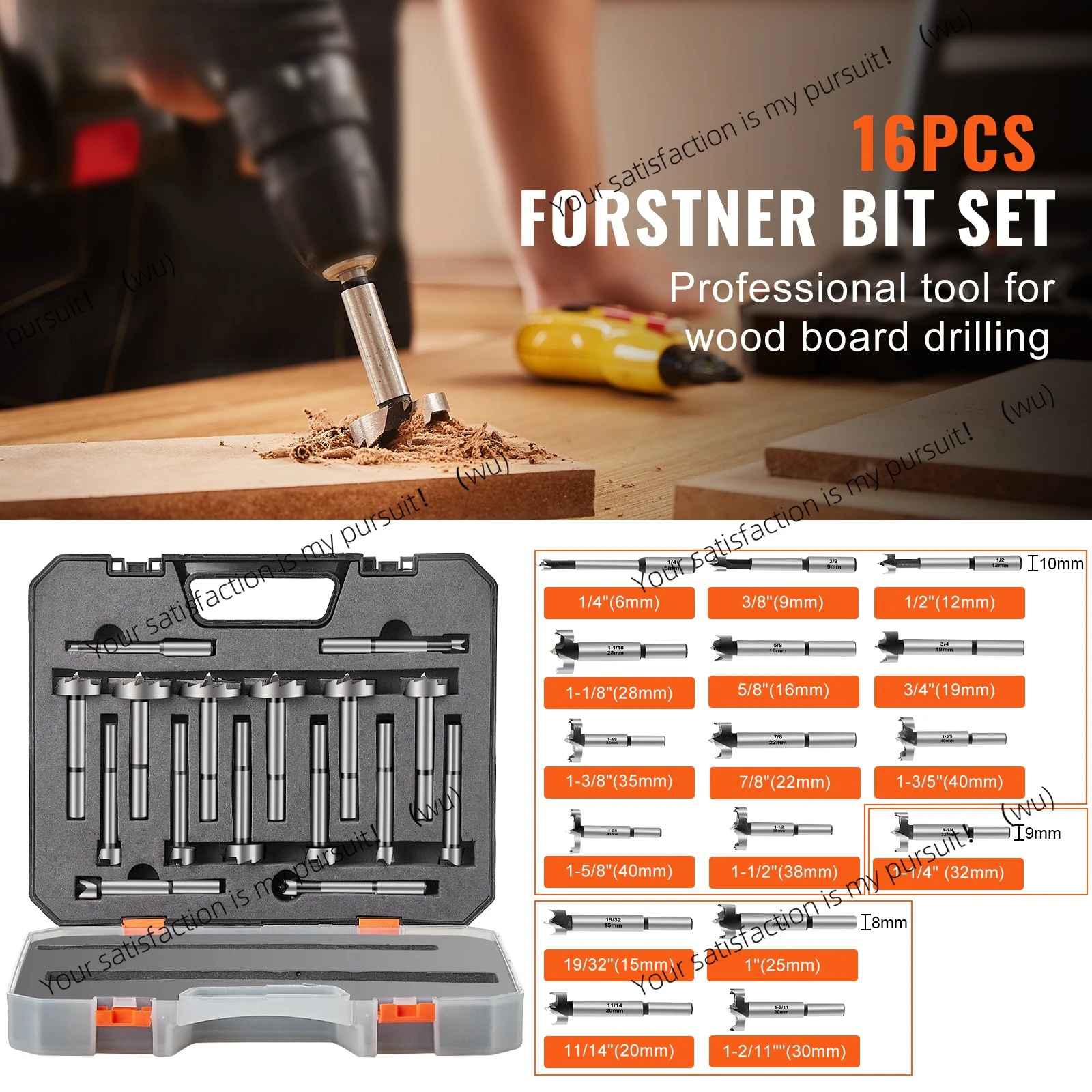16Pcs Forstner Bit Set 1/4
