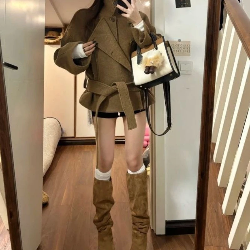 

Short High-end Coat Woolen Coat Women's Autumn and Winter New Retro Coffee Color Versatile