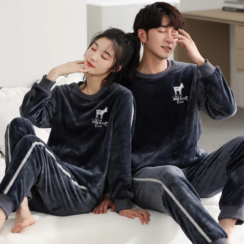 

Зимний пижамный комплект для пар, женские и мужские толстые теплые фланелевые пижамы