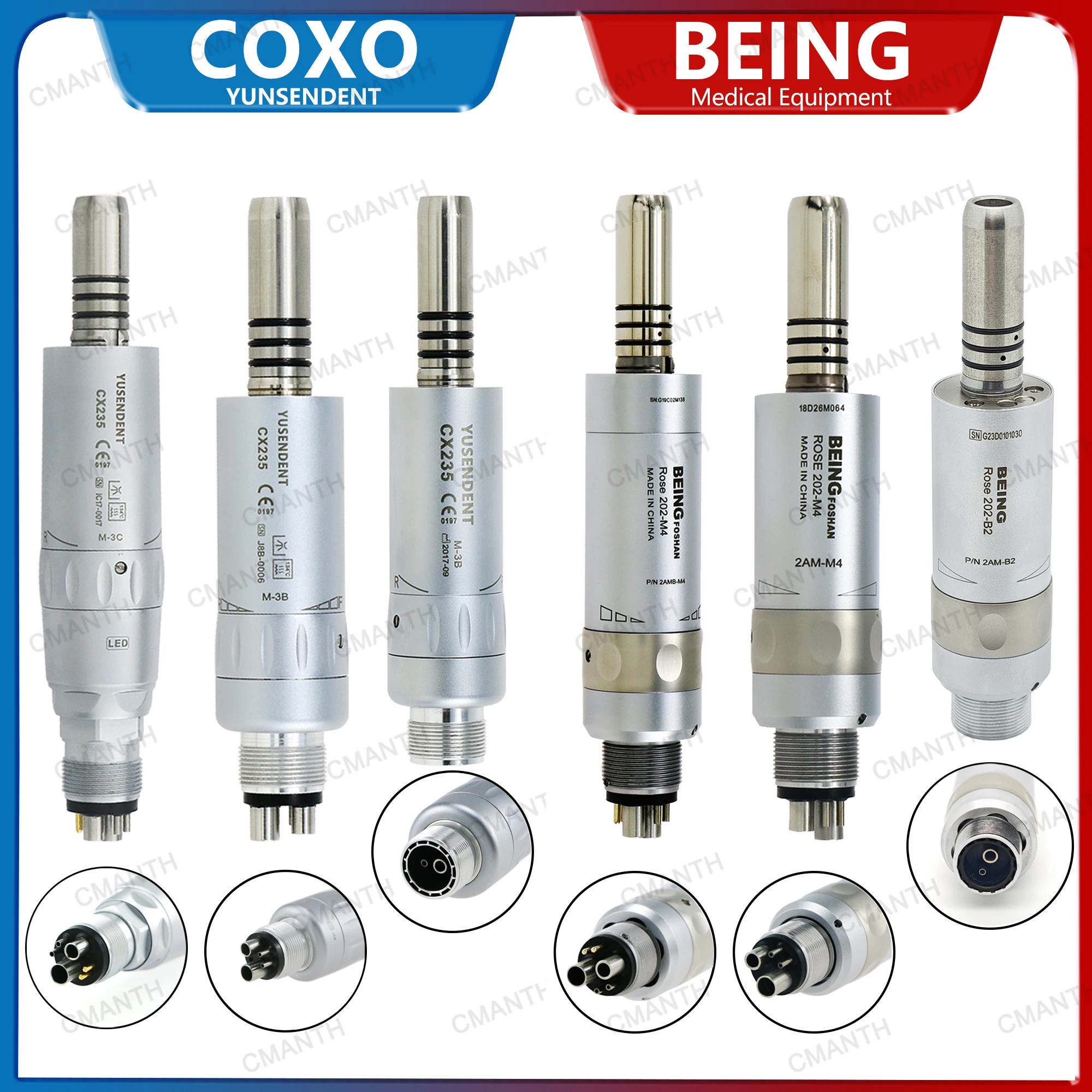 COXO BEING Стоматологический светодиодный пневматический двигатель Оптоволоконный низкоскоростной двигатель 2, 4, 6-луночный микромотор Внутренний канал Тип ISO E Стоматологический продукт