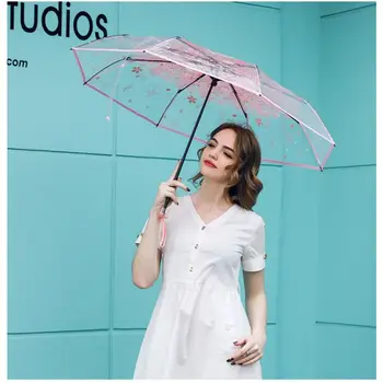 1把透明傘,防風防雨,櫻花女孩傘,PVC材質,便攜式可愛花朵家居雨具 10 最佳銷售 可愛雨傘 - №3