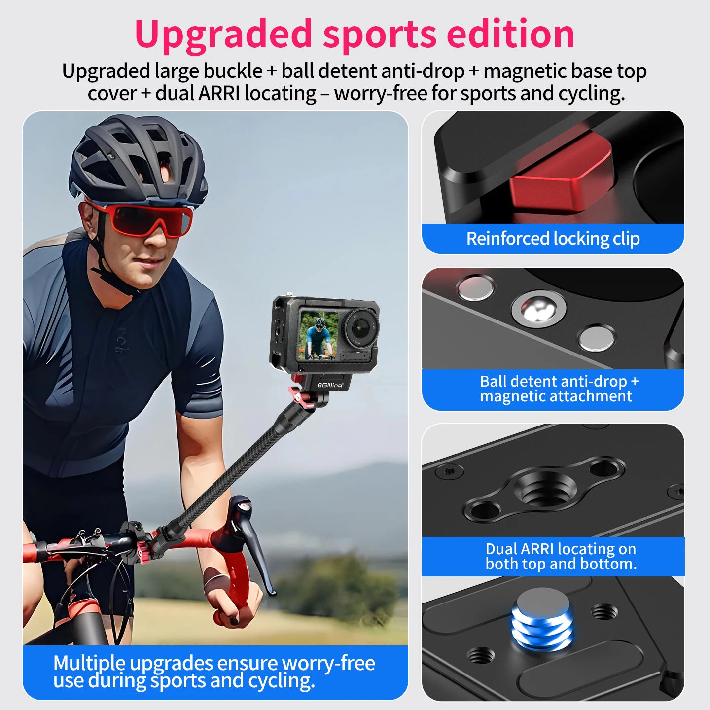 Verbesserte Anti-Rutsch-Schnellverschluss-Klemmhalterung für GoPro Insta360 DJI DSLR Kamera Gimbal Stabilisator Motorradfahren Radfahren Vlog – Detail 10