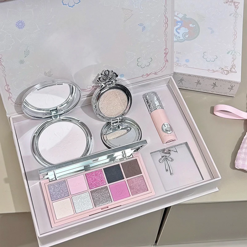 Rosa Ballett-Make-up-Geschenkbox, Puder, Lippenschlamm, Lidschatten, Hochglanz-Make-up-Set, Weihnachtsgeschenk