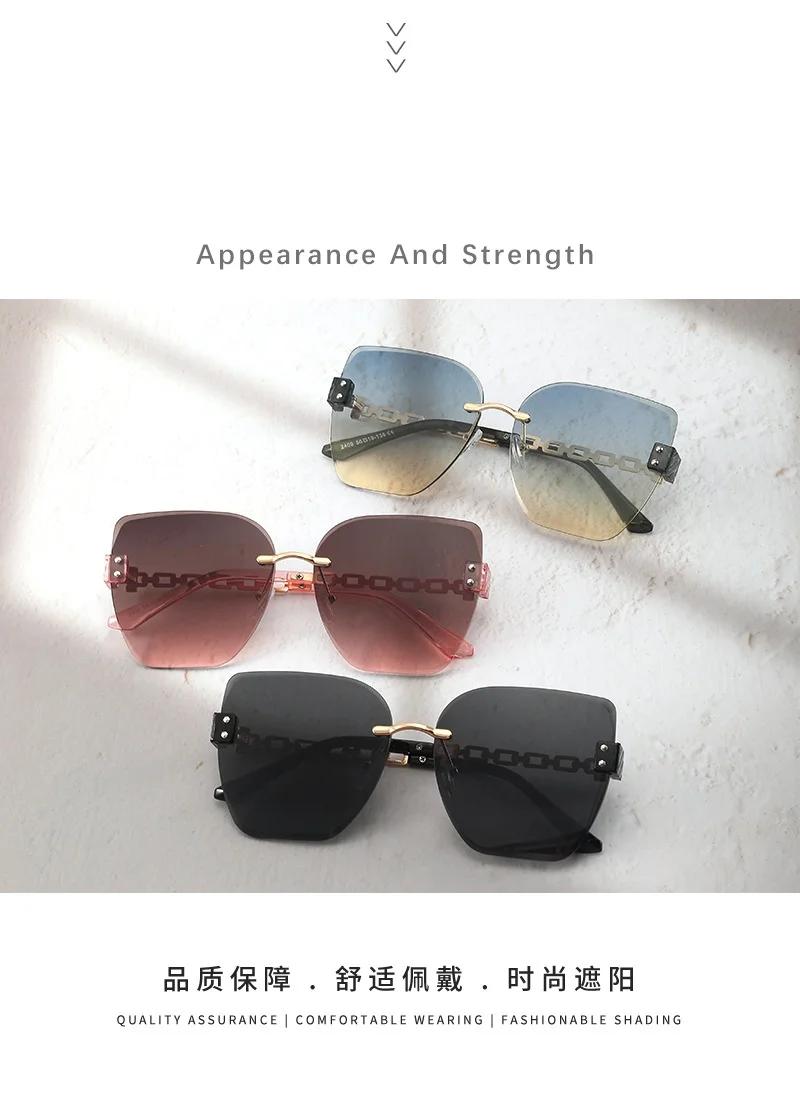 Neue Retro-Sonnenbrille im Farbverlauf mit Schlichten Kanten im Kleinen-Duft-Stil für Damen, Modische Großrahmige UV-Sonnenbrille 2409 – Detail 2