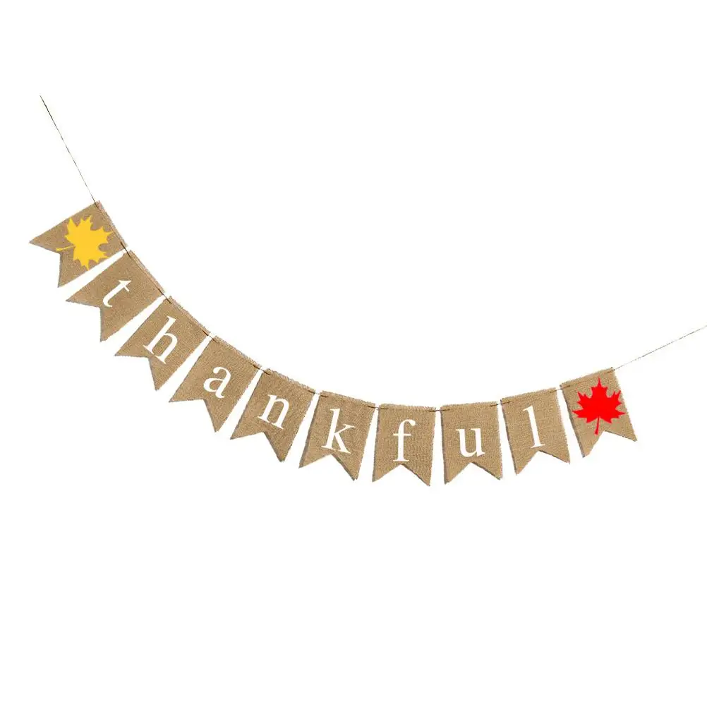 

Thanksgiving Burlap Banner Autumn Harvest Festival Decorations Party HangingVintage Wall Ceiling Tree