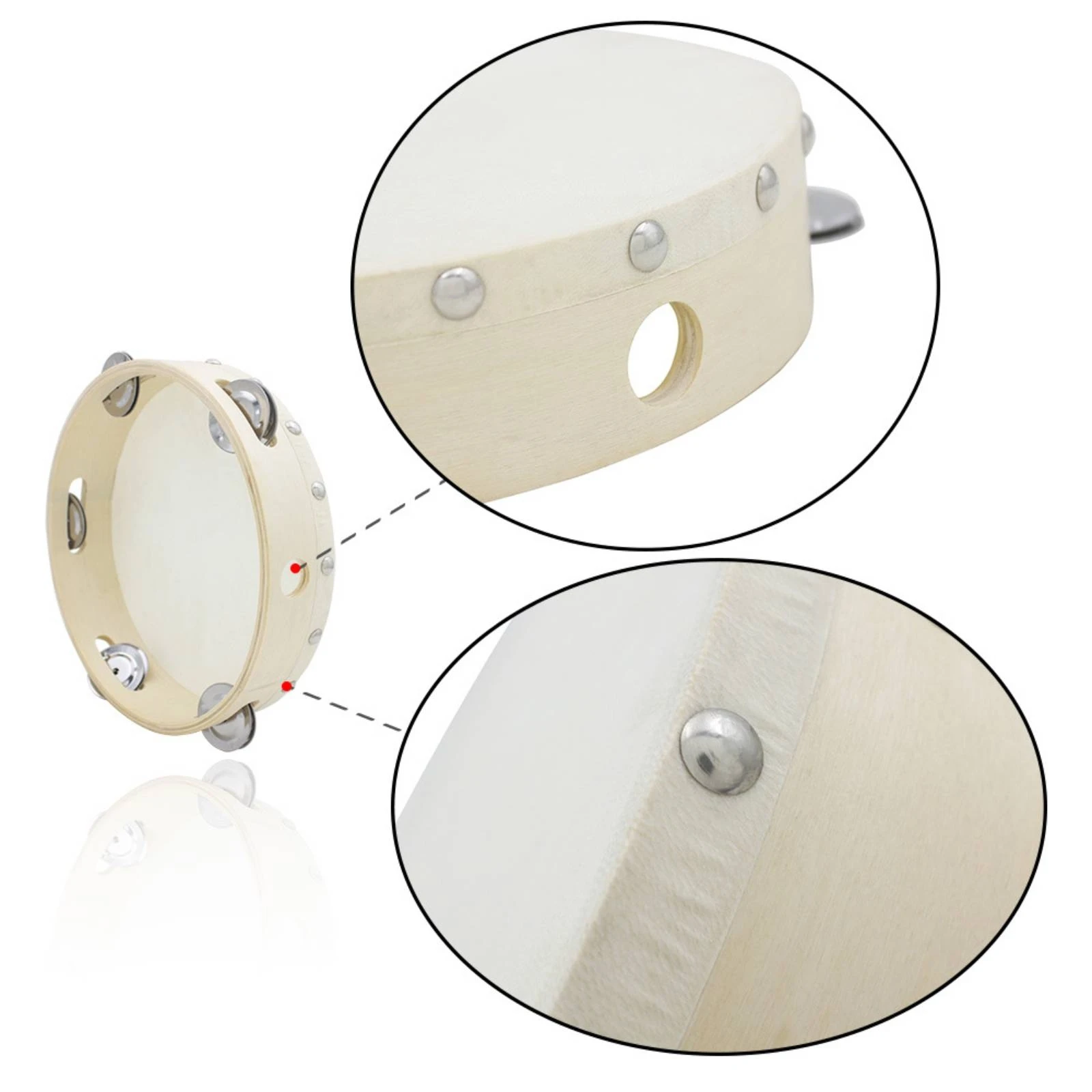 Tambourine Rhythm Wooden Tambourine Percussion Instrument Easy to Play Hand Drum Sturdy for Beginners, Music Education