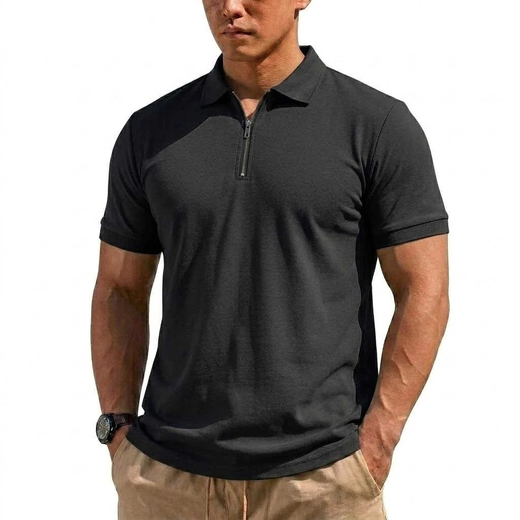 Summer Men's Henry Shirts Gym Man Short Sleeve T-Shirt Lightweight Zipper Tshirts Man Korean Quick Dry Shirts Men Clothes of Man