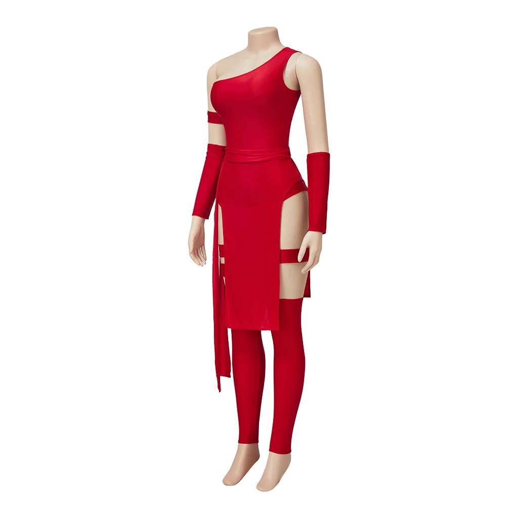 Disfraz de Cosplay de Elektra Natchios para mujer, conjunto de vestido rojo con Bandana, superhéroe, trajes Sexy de moda para Halloween