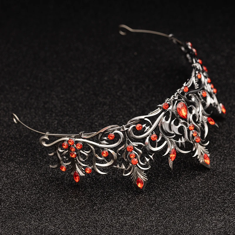 القوطية الأسود معدن الأزرق كريستال تيارا تاج حجر الراين خوذة للعروس النساء الفتيات الزفاف حفلة عيد ميلاد حفلة موسيقية عرض مسرحي Pa