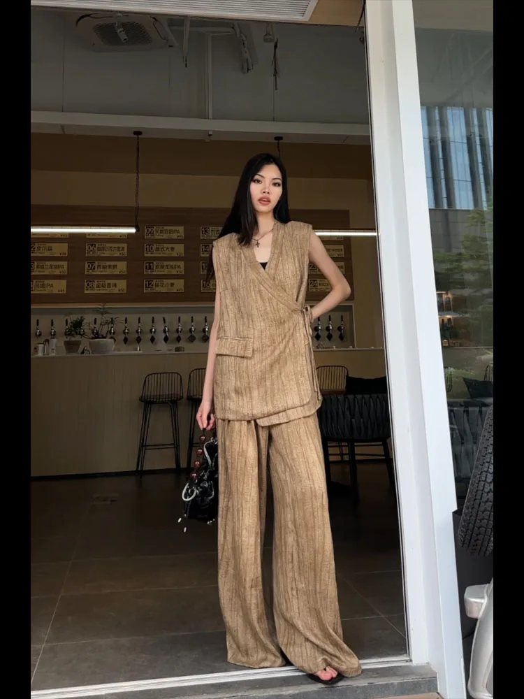 

Новый китайский комплект из хлопка и льна, настоящий комплект из двух предметов, свободный крой, летний женский ансамбль Faion, повседневный шикарный универсальный наряд
