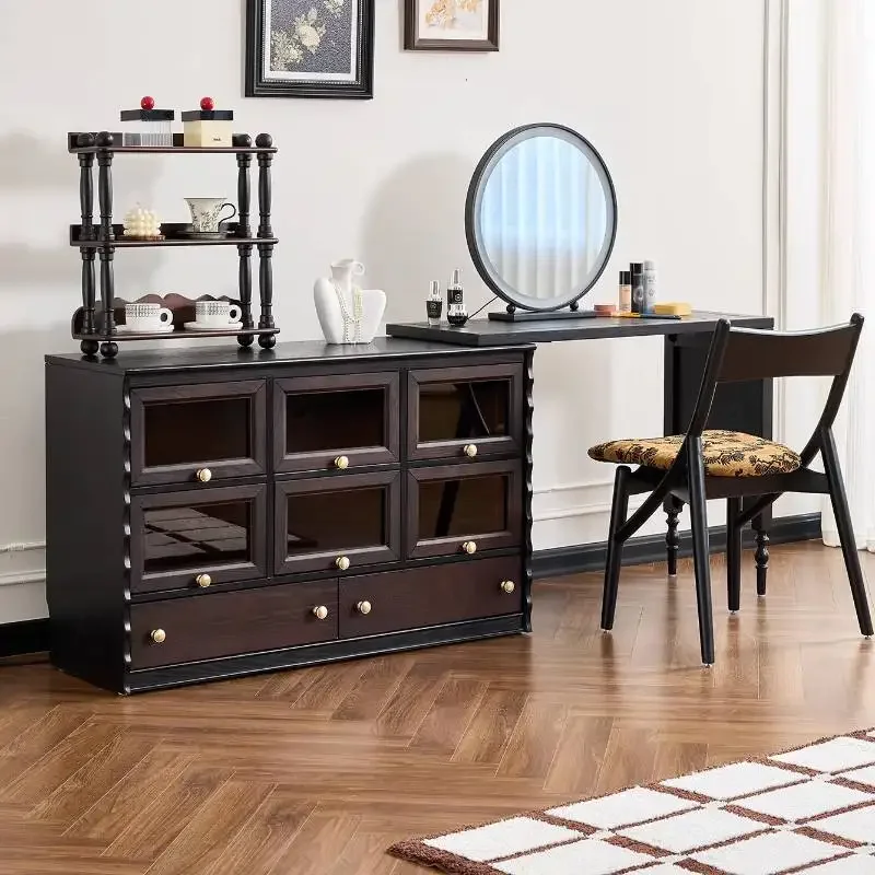Black Storage Vanity Table Dest Natural Luxury Wood Mirror Dressing Table Corner Europa Makeup Tafel Furnitures For Bedroom