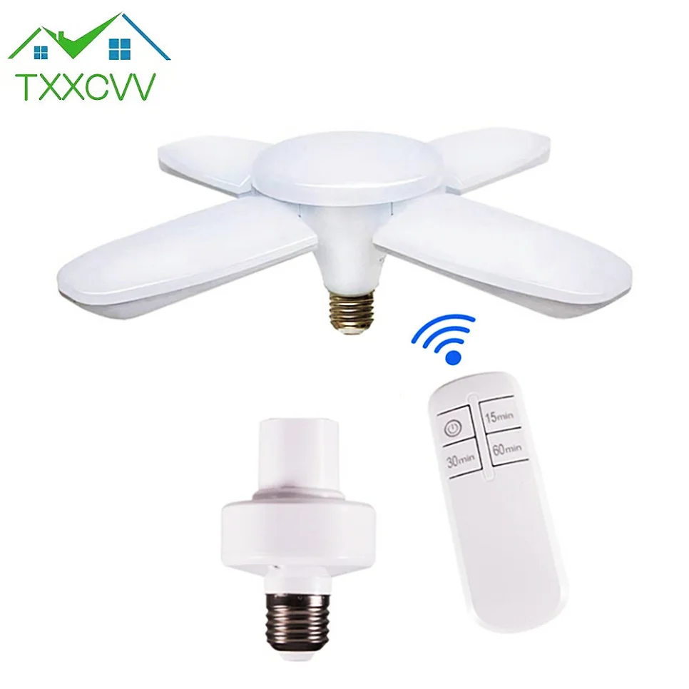 

E27 LED Bulb Light Fan Blade 220V 110V Timing Lamp 28W With Remote Controller Foldable Led Light Bulb Lampada For Home Ceiling