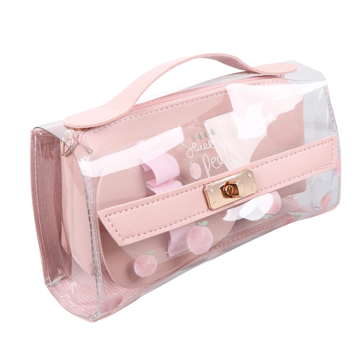 

Simple Large Capacity Pen Storage Pencil Case Portable Stationery Pouch Creative Transparent Pink Student Toiletry Bag