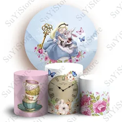 Alice In Wonderland Round Backdrop Cover For Kids Birthday Disney Princess Circle Photo Background Elastic PhotoCall Covers