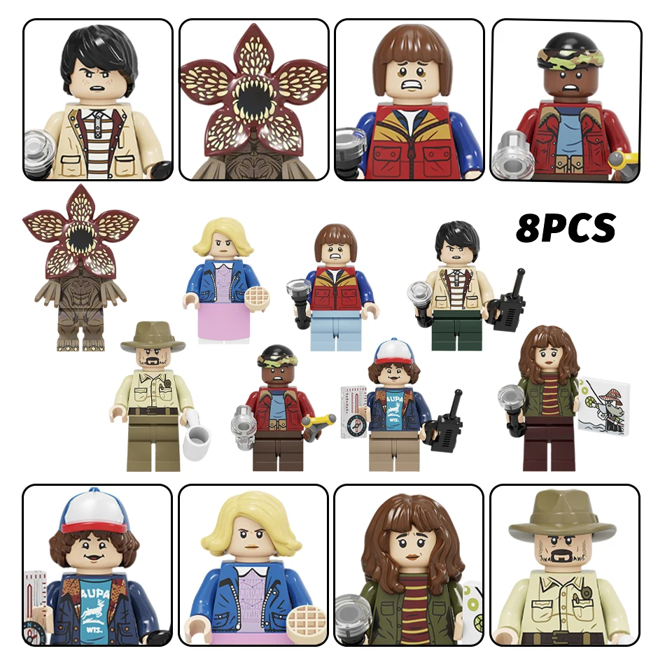 

Акции! Набор из 8 фигурок персонажей из фильма «Ужас»: Дастин, Майк, Векна, Уилл, Элевен. Конструктор для детей.