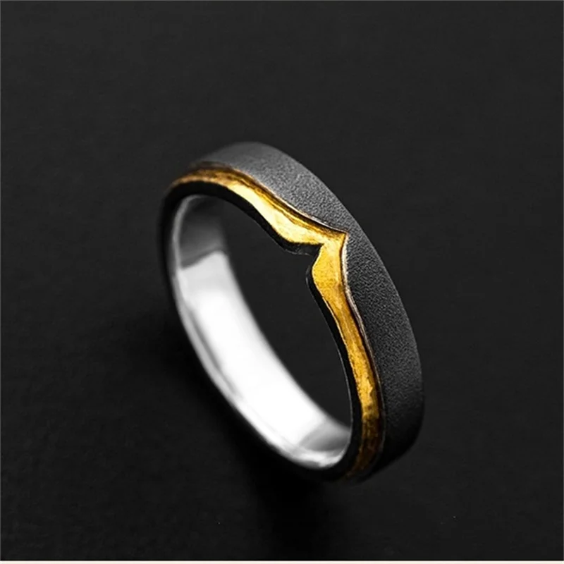 Trendy Wing Black Gold Contrast Color Ring For Men Jewelry Personality Silver 925 Ring Male Index Finger Accessories Adjustable