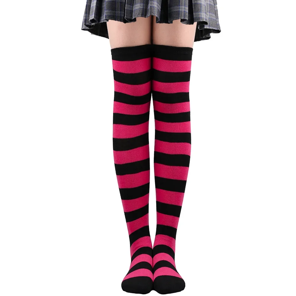 Dijhoge Kousen Dames Gestreept Dames Meisjes Zwart Wit Roze Lange Overknee Sokken Femboy Cosplay Lolita Harajuku Y2k