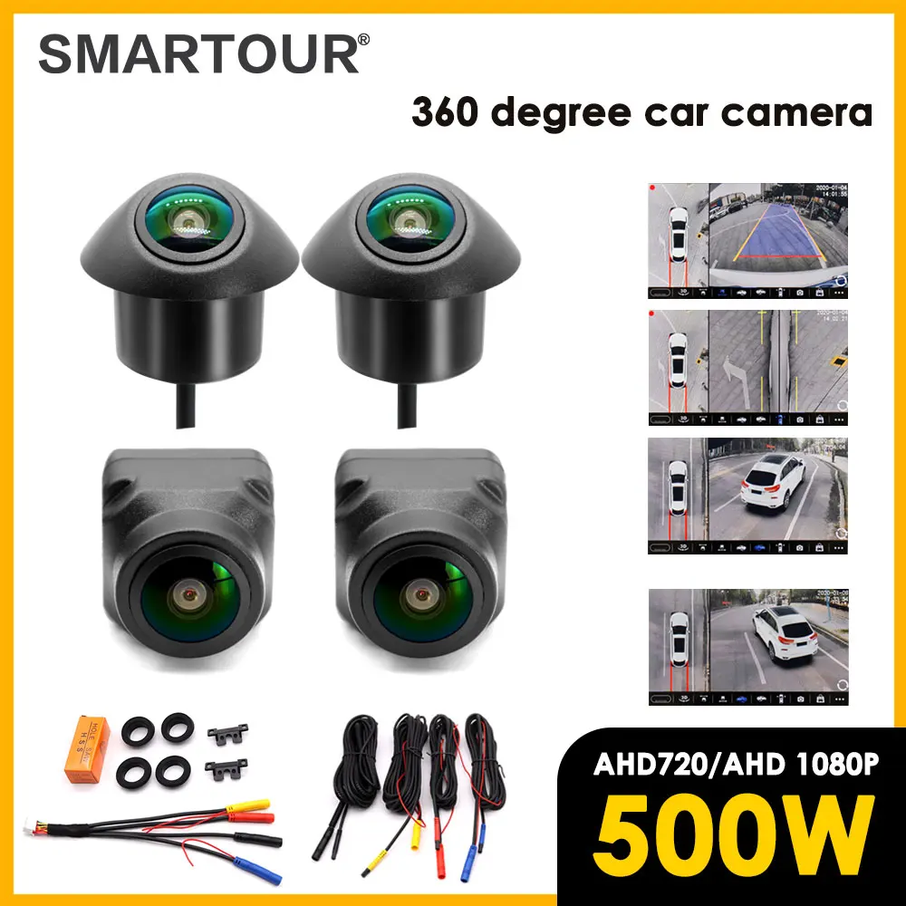 Smartour 500W 360-stopniowa kamera samochodowa System surround 1080P AHD prawa + lewa + przednia + kamera cofania dla radia z systemem Android noktowizor