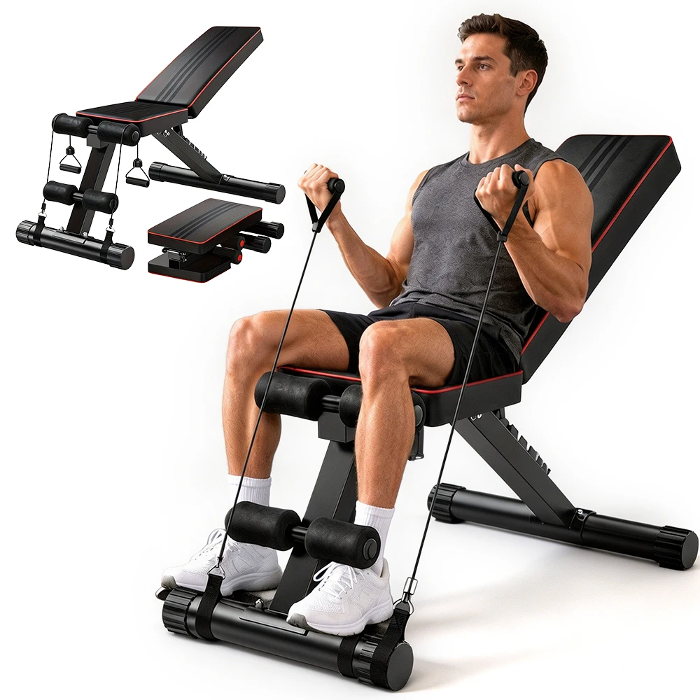Verstelbare halterbank, opvouwbare multi-positie gewichtsbank, fitnessapparatuur voor thuisgym, krachttraining, workout, oefenbank
